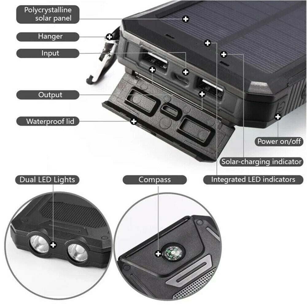 1O000000mAh Solar Power Bank LED Battery Charger For Cell Phone